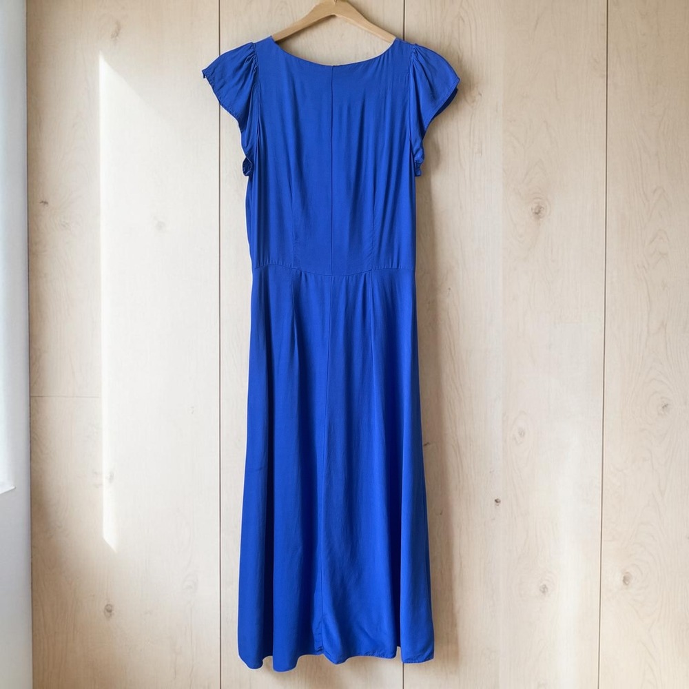 Loft Dress Women's Size Royal Blue Midi Button Front Classic Feminine Flutter - Picture 2 of 11